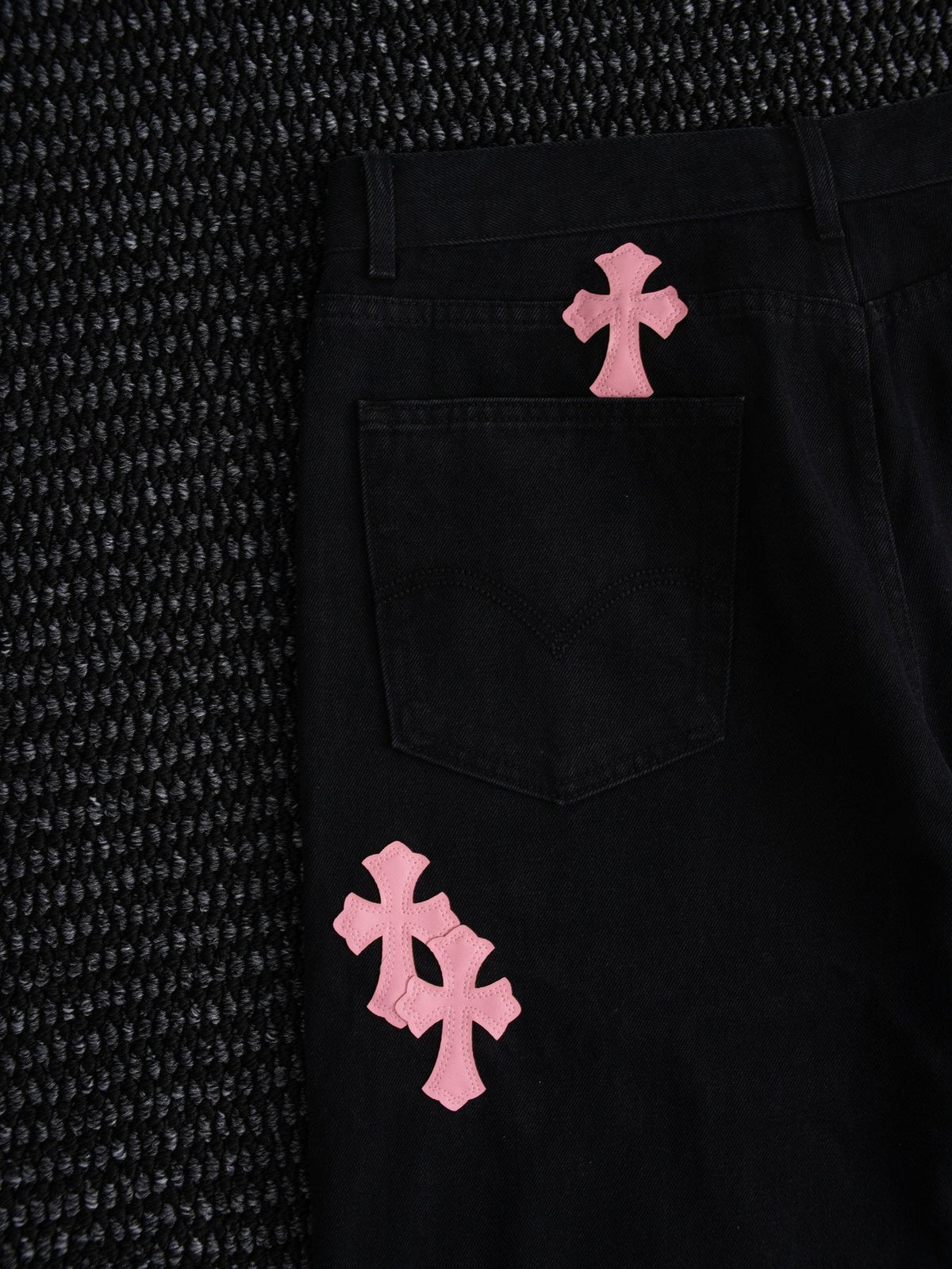 Chrome Hearts Pink Cross Patch Black Jeans